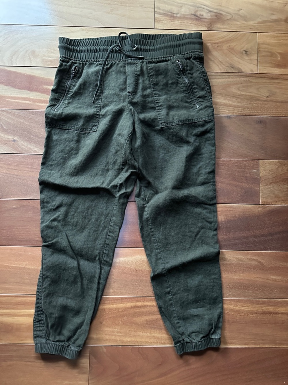 Athleta Cabo Olive Green Linen Joggers 8 - Picture 3 of 6